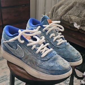 Custom distressed Nike Book 1 "True Blue" Sneakers with Distressed Denim